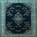 Square Machine Washable Medallion Light Blue Traditional Rug, wshtr1865lblu