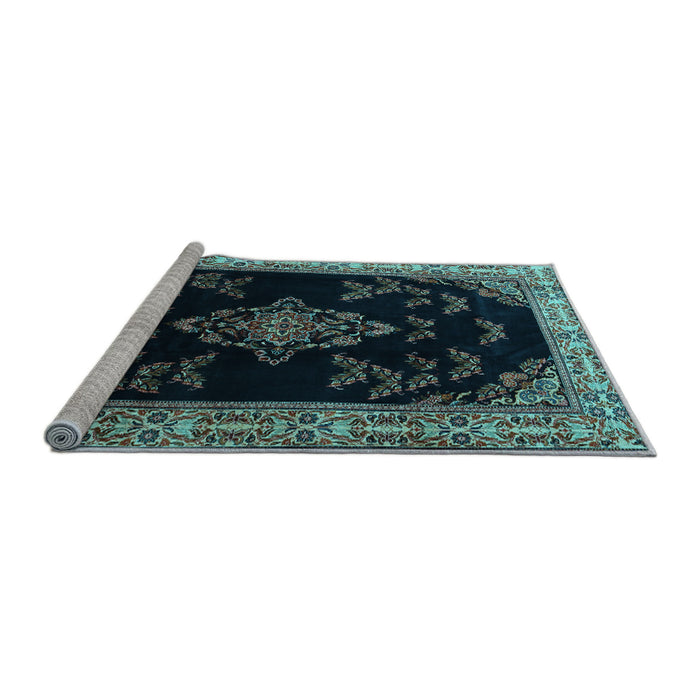 Sideview of Machine Washable Medallion Light Blue Traditional Rug, wshtr1865lblu