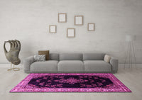 Machine Washable Medallion Pink Traditional Rug, wshtr1865pnk