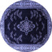 Round Machine Washable Medallion Blue Traditional Rug, wshtr1865blu