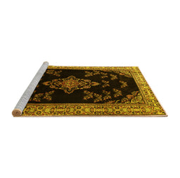 Sideview of Machine Washable Medallion Yellow Traditional Rug, wshtr1865yw