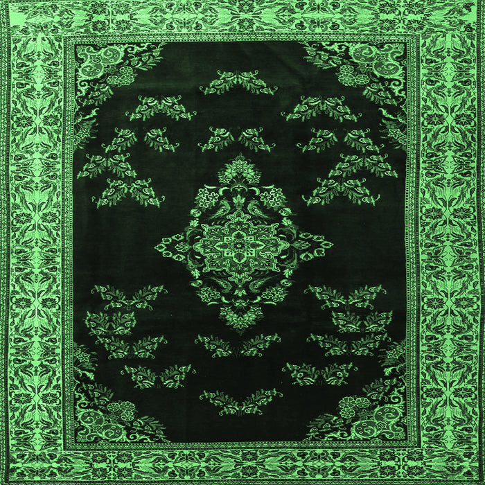 Square Machine Washable Medallion Emerald Green Traditional Area Rugs, wshtr1865emgrn