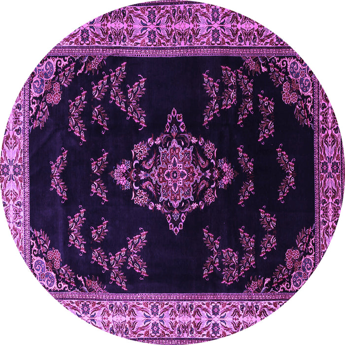 Round Machine Washable Medallion Purple Traditional Area Rugs, wshtr1865pur