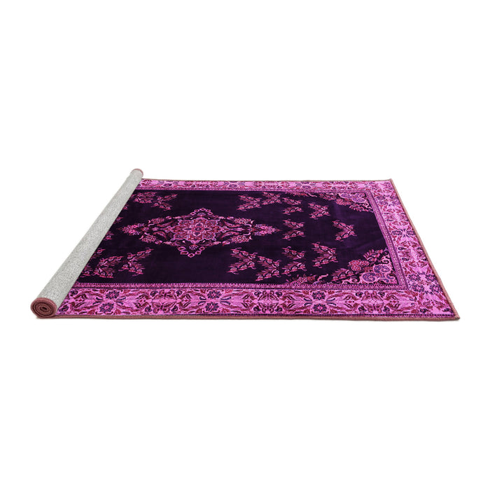 Sideview of Machine Washable Medallion Pink Traditional Rug, wshtr1865pnk
