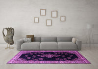 Machine Washable Medallion Purple Traditional Rug, wshtr1865pur