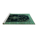 Sideview of Machine Washable Medallion Turquoise Traditional Area Rugs, wshtr1865turq