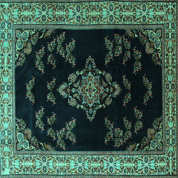 Square Medallion Turquoise Traditional Rug, tr1865turq