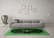 Machine Washable Medallion Emerald Green Traditional Area Rugs in a Living Room,, wshtr1865emgrn