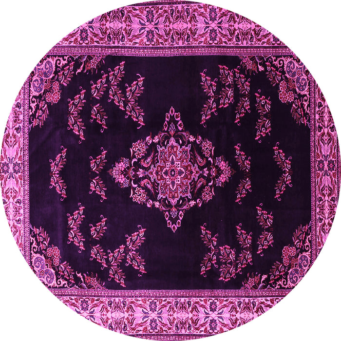 Round Machine Washable Medallion Pink Traditional Rug, wshtr1865pnk