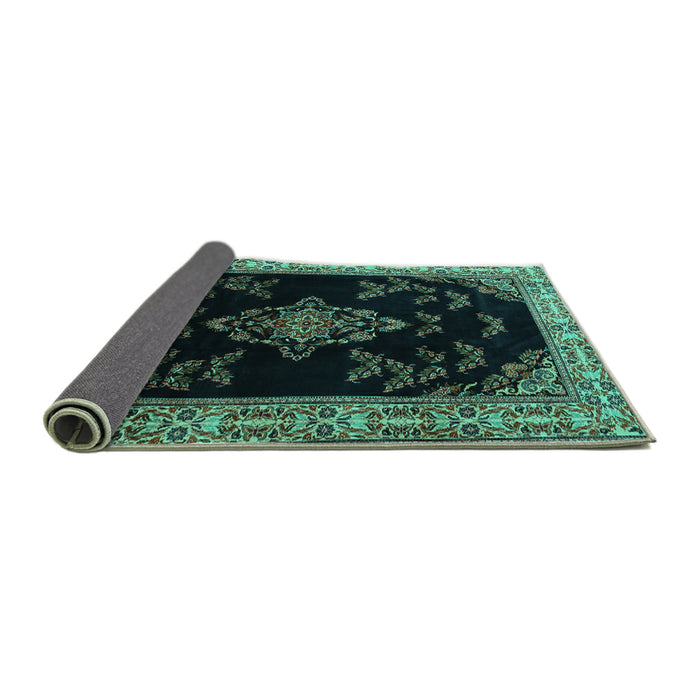 Sideview of Medallion Turquoise Traditional Rug, tr1865turq