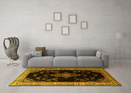 Machine Washable Medallion Yellow Traditional Rug in a Living Room, wshtr1865yw