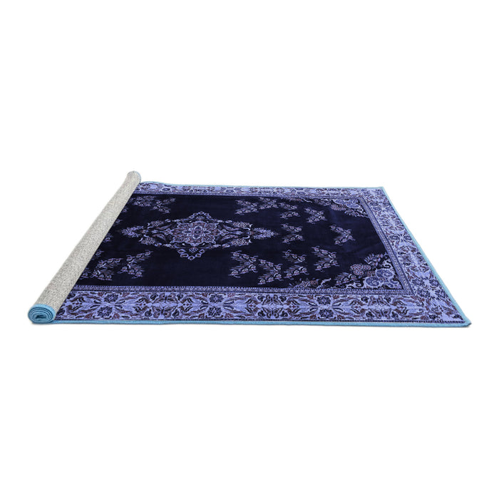 Sideview of Machine Washable Medallion Blue Traditional Rug, wshtr1865blu