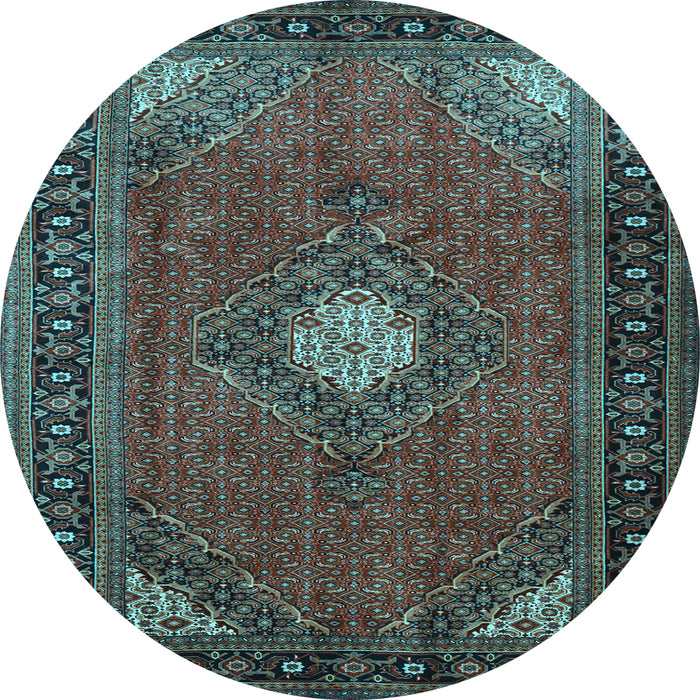 Round Machine Washable Medallion Light Blue Traditional Rug, wshtr1866lblu