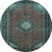 Round Machine Washable Medallion Light Blue Traditional Rug, wshtr1866lblu