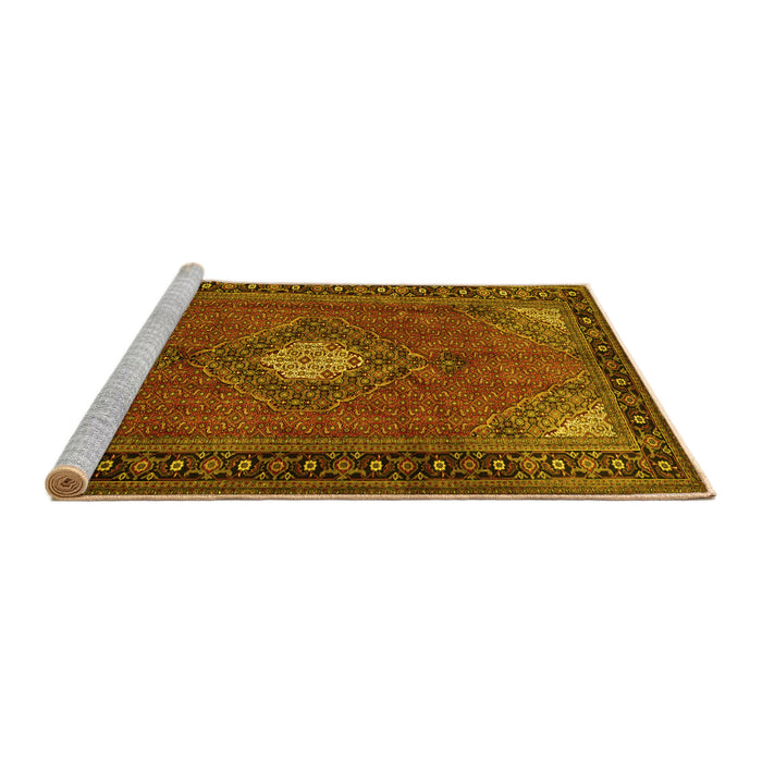 Sideview of Machine Washable Medallion Yellow Traditional Rug, wshtr1866yw
