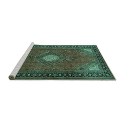 Sideview of Machine Washable Medallion Turquoise Traditional Area Rugs, wshtr1866turq