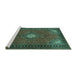 Sideview of Machine Washable Medallion Turquoise Traditional Area Rugs, wshtr1866turq