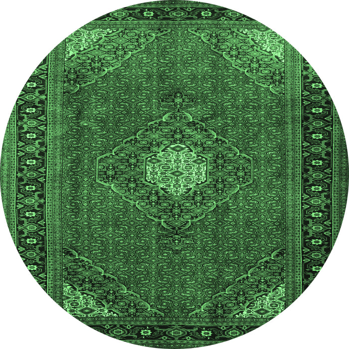 Round Machine Washable Medallion Emerald Green Traditional Area Rugs, wshtr1866emgrn