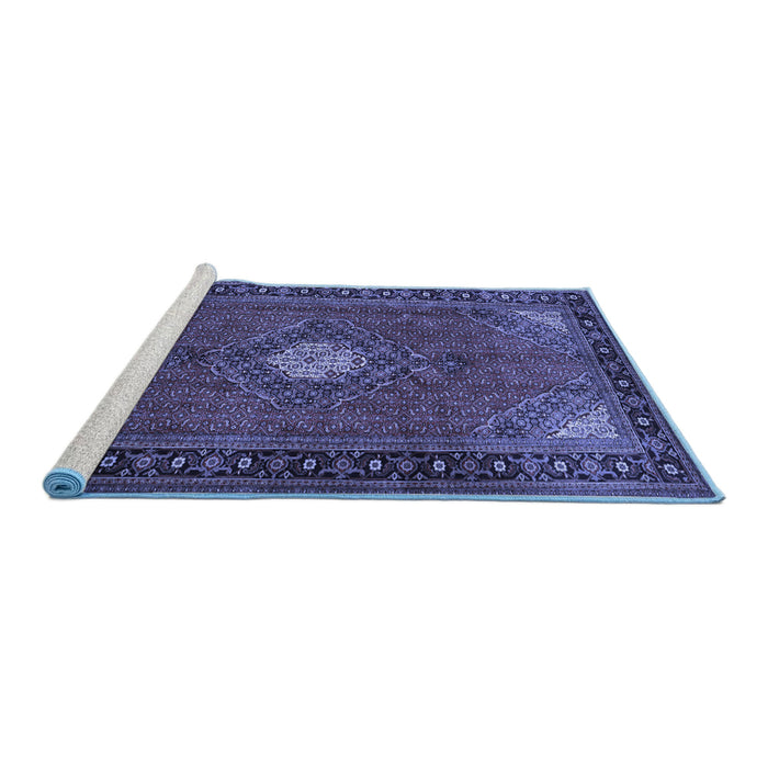 Sideview of Machine Washable Medallion Blue Traditional Rug, wshtr1866blu