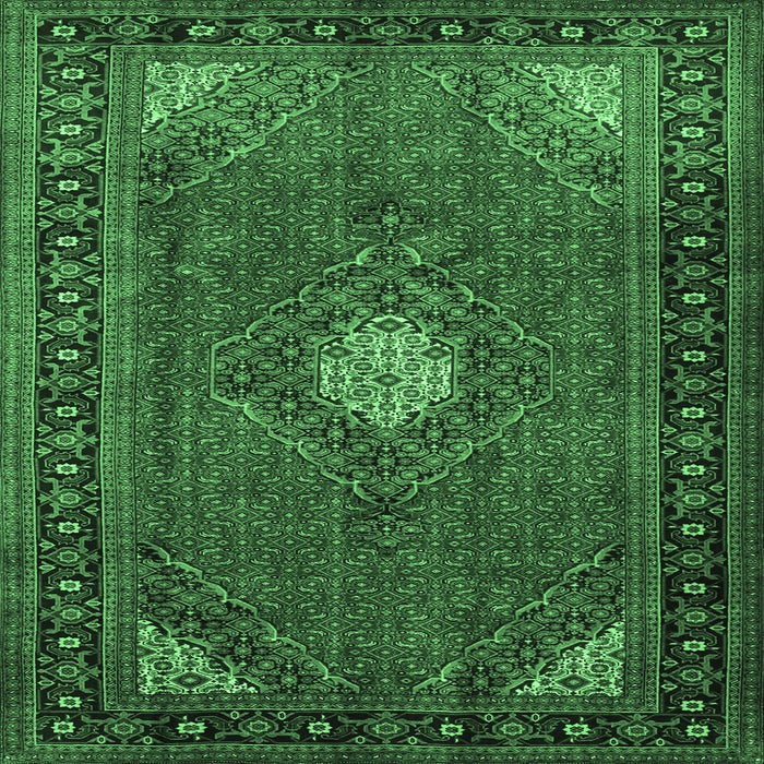 Square Machine Washable Medallion Emerald Green Traditional Area Rugs, wshtr1866emgrn