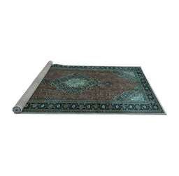 Sideview of Machine Washable Medallion Light Blue Traditional Rug, wshtr1866lblu