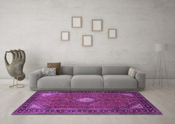 Machine Washable Medallion Purple Traditional Area Rugs in a Living Room, wshtr1866pur