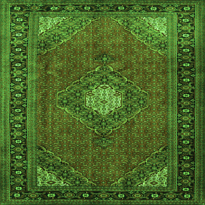 Round Machine Washable Medallion Green Traditional Area Rugs, wshtr1866grn
