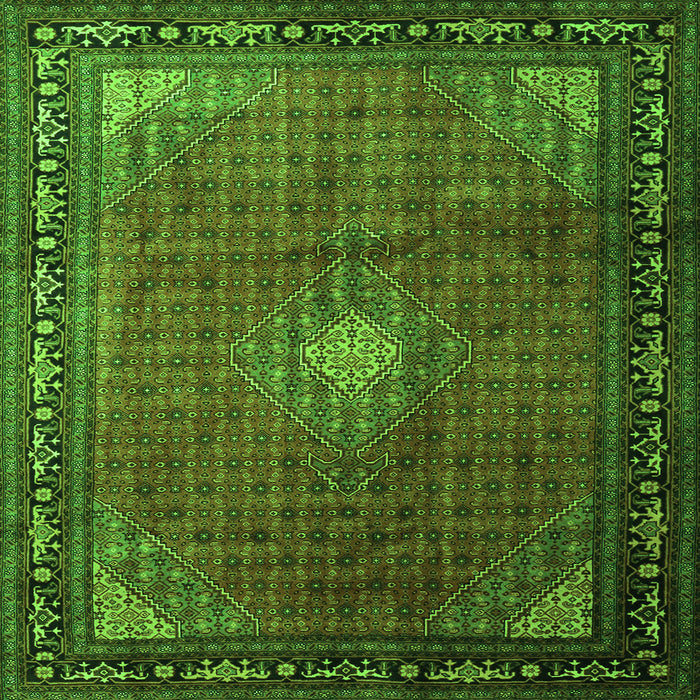 Round Machine Washable Medallion Green Traditional Area Rugs, wshtr1867grn