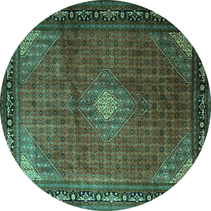 Round Machine Washable Medallion Turquoise Traditional Area Rugs, wshtr1867turq