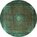 Round Medallion Turquoise Traditional Rug, tr1867turq