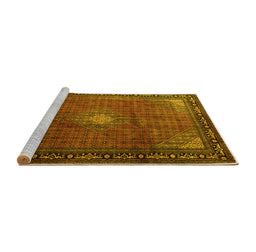 Sideview of Machine Washable Medallion Yellow Traditional Rug, wshtr1867yw