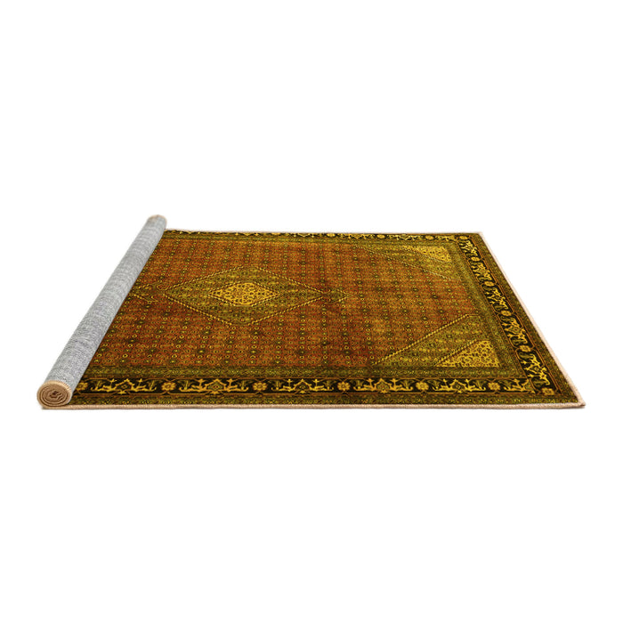 Sideview of Machine Washable Medallion Yellow Traditional Rug, wshtr1867yw