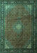 Machine Washable Medallion Turquoise Traditional Area Rugs, wshtr1867turq