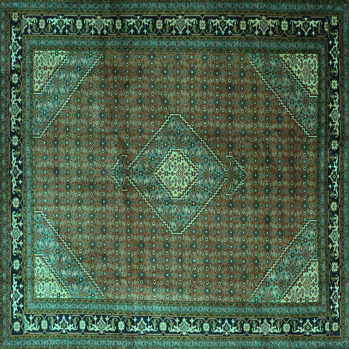 Square Machine Washable Medallion Turquoise Traditional Area Rugs, wshtr1867turq