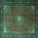 Square Machine Washable Medallion Turquoise Traditional Area Rugs, wshtr1867turq