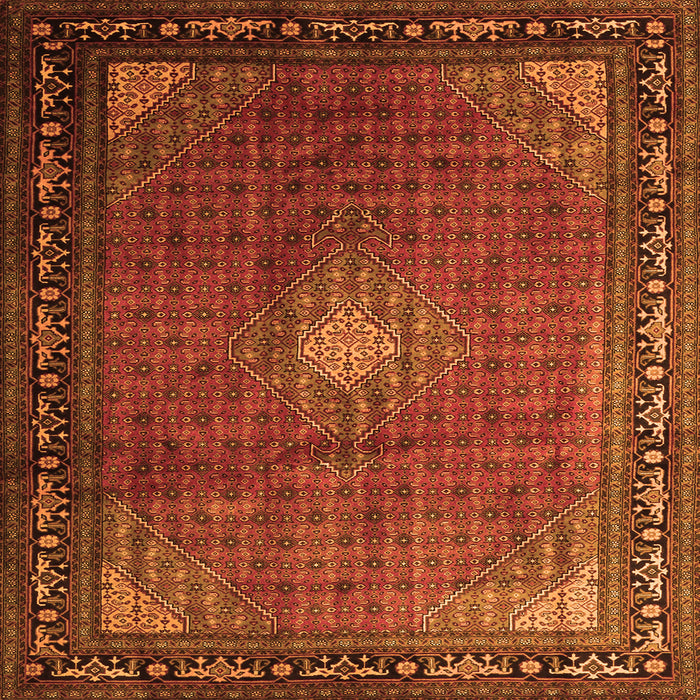 Round Machine Washable Medallion Orange Traditional Area Rugs, wshtr1867org