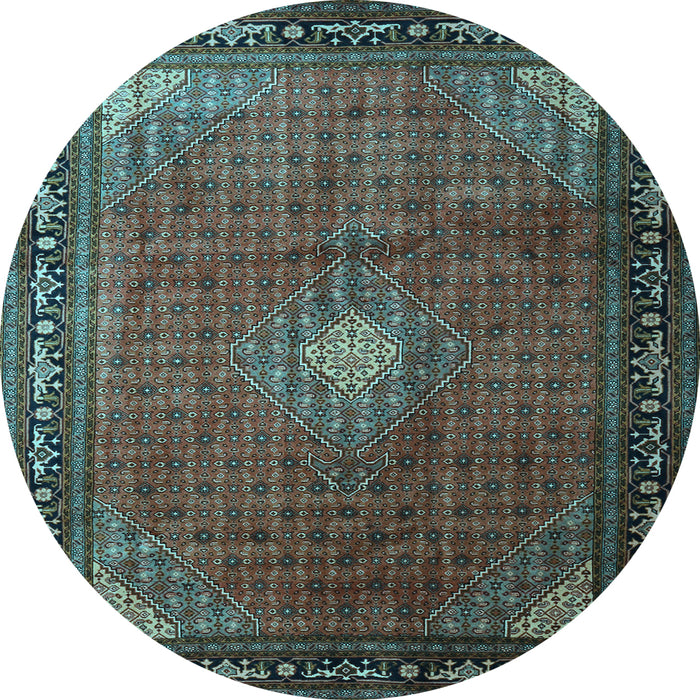 Round Machine Washable Medallion Light Blue Traditional Rug, wshtr1867lblu