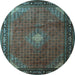 Round Machine Washable Medallion Light Blue Traditional Rug, wshtr1867lblu