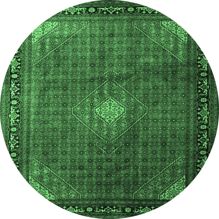 Round Machine Washable Medallion Emerald Green Traditional Area Rugs, wshtr1867emgrn