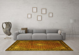 Machine Washable Medallion Yellow Traditional Rug in a Living Room, wshtr1867yw