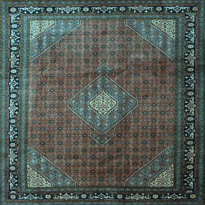 Square Machine Washable Medallion Light Blue Traditional Rug, wshtr1867lblu