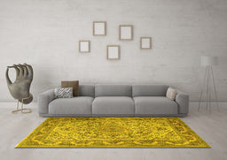 Machine Washable Medallion Yellow Traditional Rug in a Living Room, wshtr1868yw