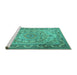 Sideview of Machine Washable Medallion Turquoise Traditional Area Rugs, wshtr1868turq