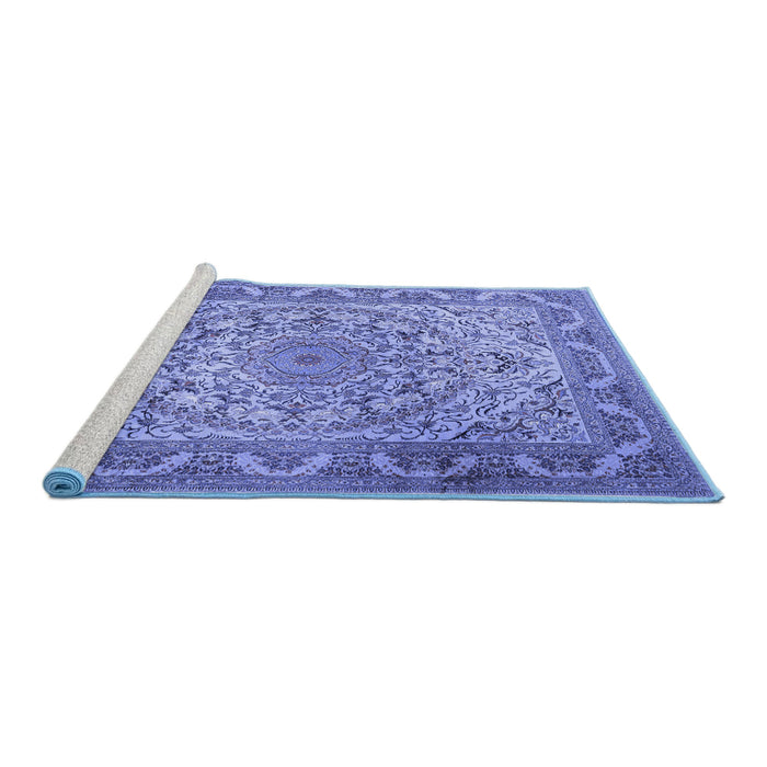 Sideview of Machine Washable Medallion Blue Traditional Rug, wshtr1868blu