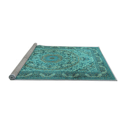 Sideview of Machine Washable Medallion Light Blue Traditional Rug, wshtr1868lblu