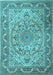 Machine Washable Medallion Light Blue Traditional Rug, wshtr1868lblu