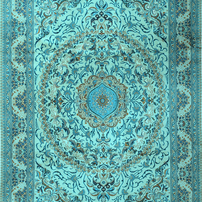 Machine Washable Medallion Light Blue Traditional Rug, wshtr1868lblu