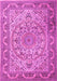Machine Washable Medallion Pink Traditional Rug, wshtr1868pnk