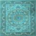 Square Machine Washable Medallion Light Blue Traditional Rug, wshtr1868lblu