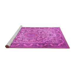 Sideview of Machine Washable Medallion Pink Traditional Rug, wshtr1868pnk